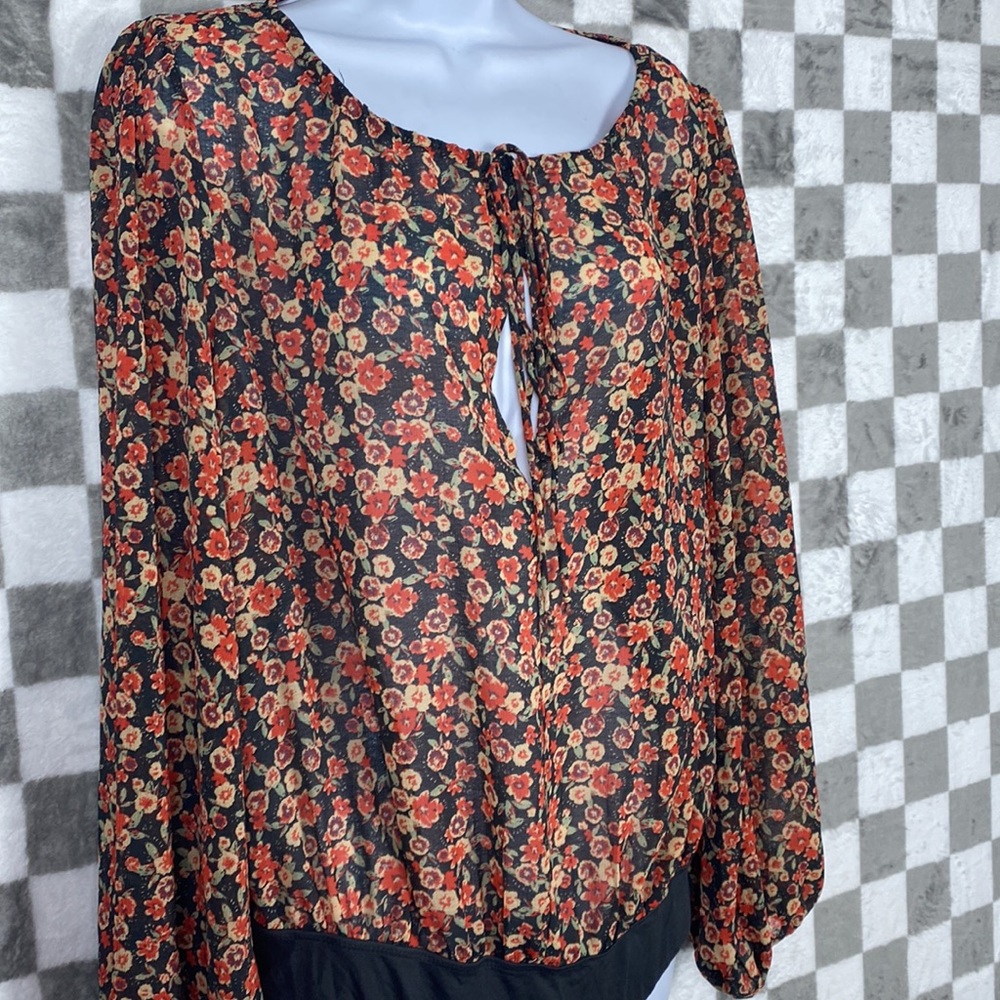 Free people intimately, medium floral long sleeve, semi sheer bodysuit